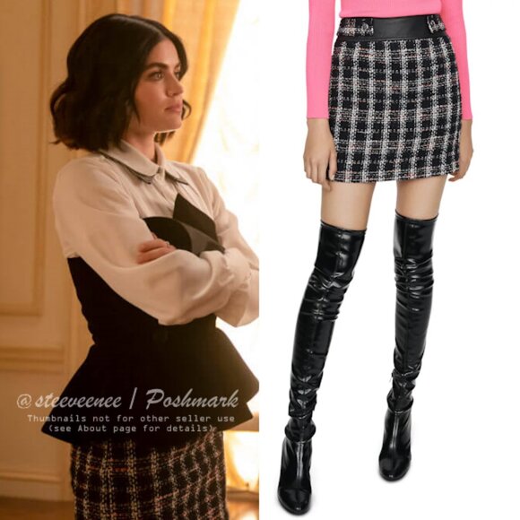 Maje Jisido Faux Leather Detail Tweed Mini Skirt ASO Katy Keene - Picture 2 of 11